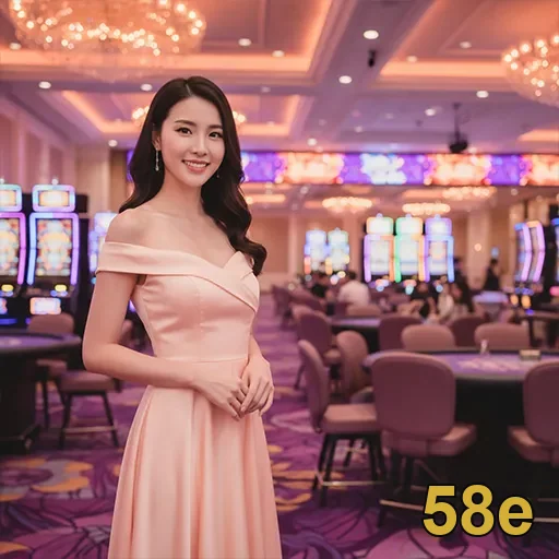 Imagem do ambiente do cassino 58e com jogadora atenta.