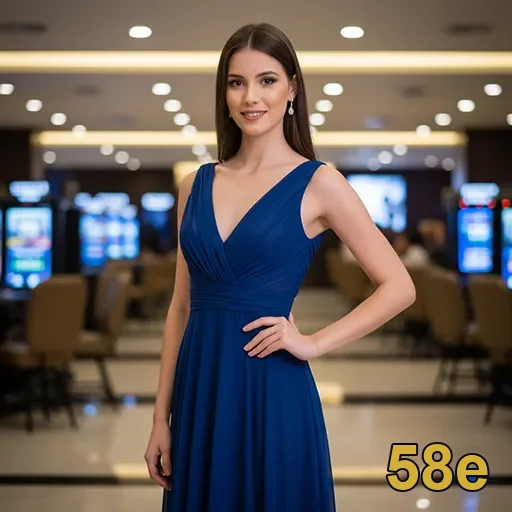 Modelo em ambiente de cassino com máquinas de slots da 58e.