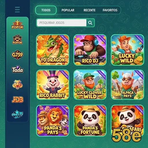 Imagem do site 58e mostrando jogos em destaque para jogadores VIP.