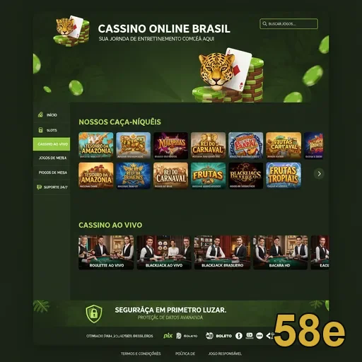 A interface do cassino online da 58e com jogos variados.