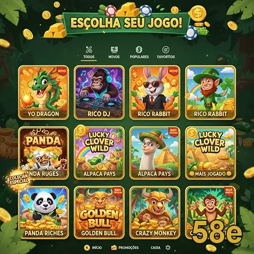 Tela do aplicativo 58e com seleção de jogos disponíveis.