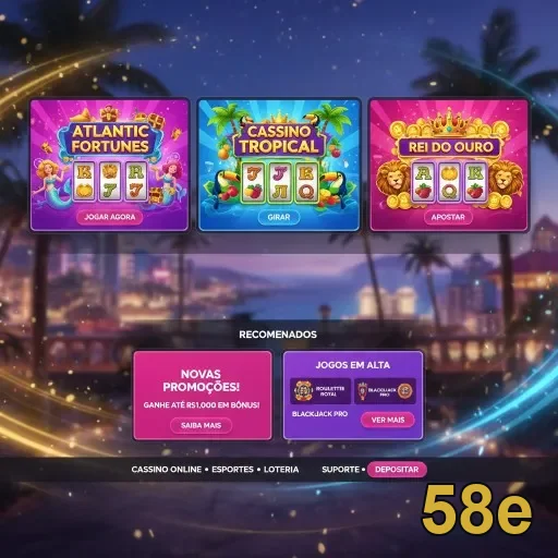 Interface da 58e com jogos de slots e opções de aposta.