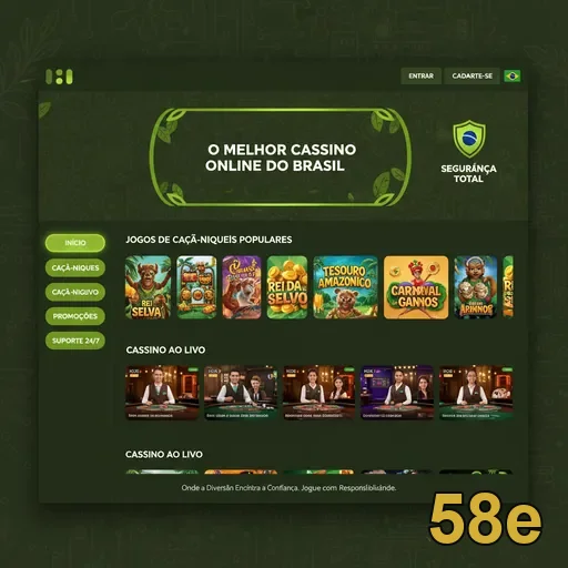 Tela do aplicativo da 58e com jogos e navegação simples.