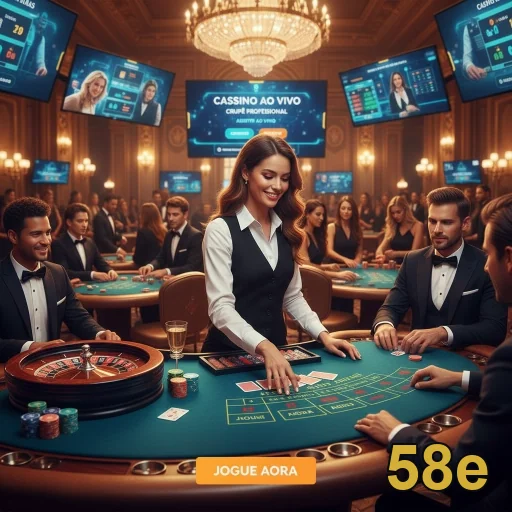 Ambiente de cassino ao vivo no 58e com mesas e jogadores.