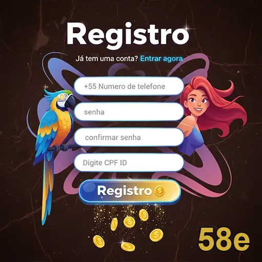 Tela de registro da plataforma 58e com campos preenchíveis.