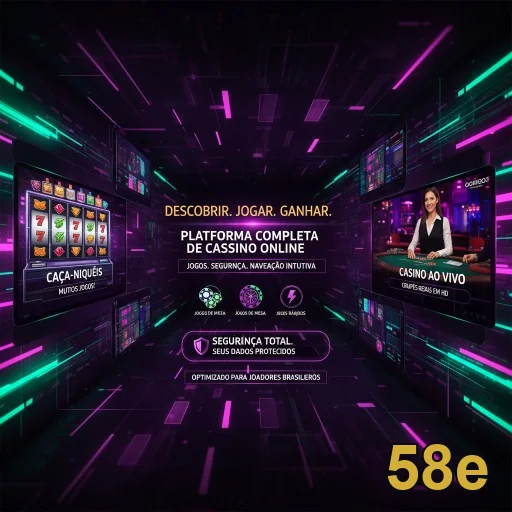 Interface do aplicativo 58e destacando caça-níqueis e cassino ao vivo.