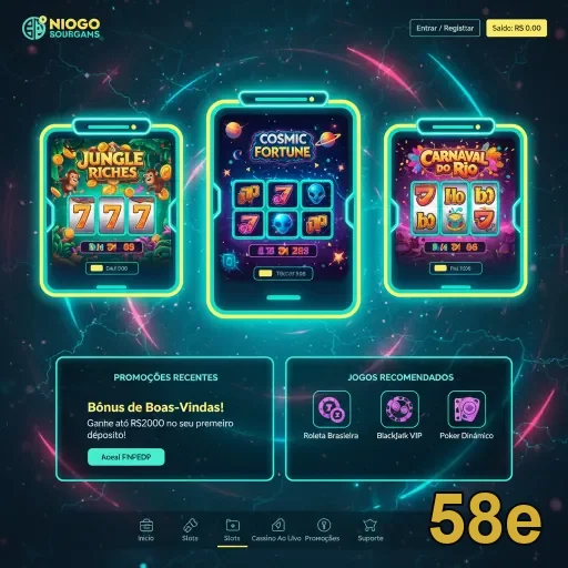Destaque da 58e com jogos VIP como Jungle Riches e Carnaval do Rio.