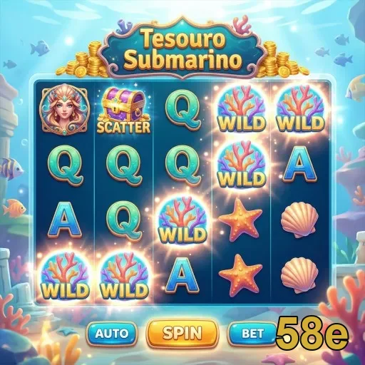 Slot game 'Tesouro Submarino' no 58e com símbolos vibrantes.