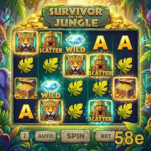 Tela do slot 'Survivor of the Jungle' no 58e.