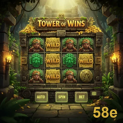 Interface do jogo Tower of Wins no site 58e, com símbolos VIP.