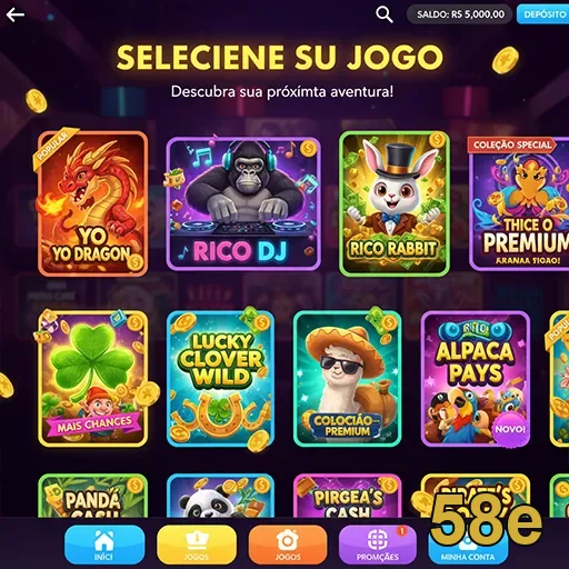 Tela da 58e mostrando seleção de jogos VIP disponíveis.
